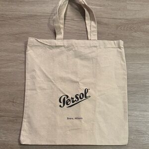 Persol Cream Canvas Tote with Black Logo